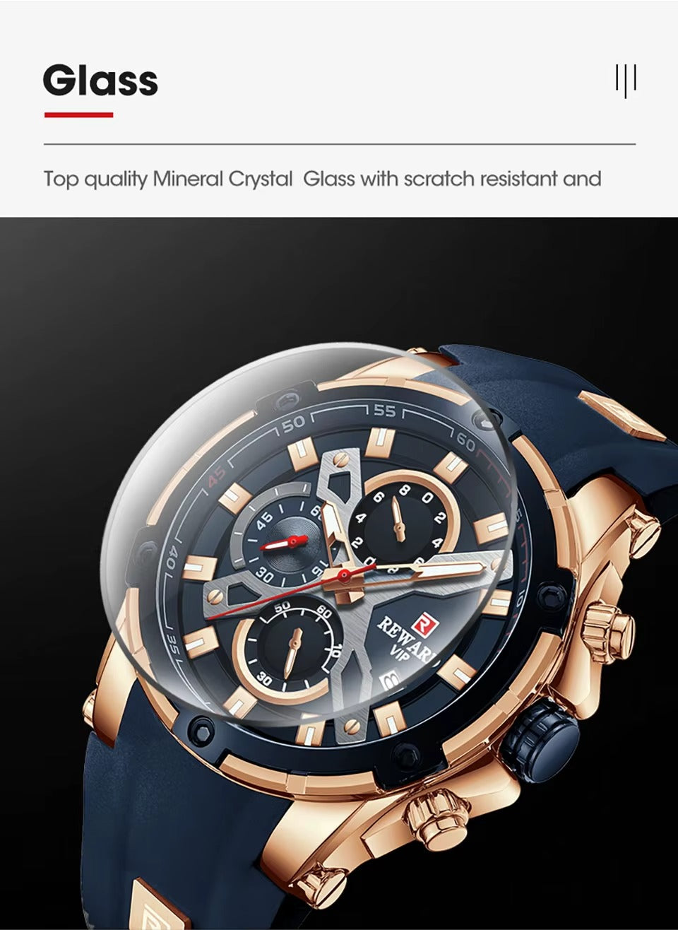 REWARD Men's Big Dial Waterproof Quartz Sport Watch
