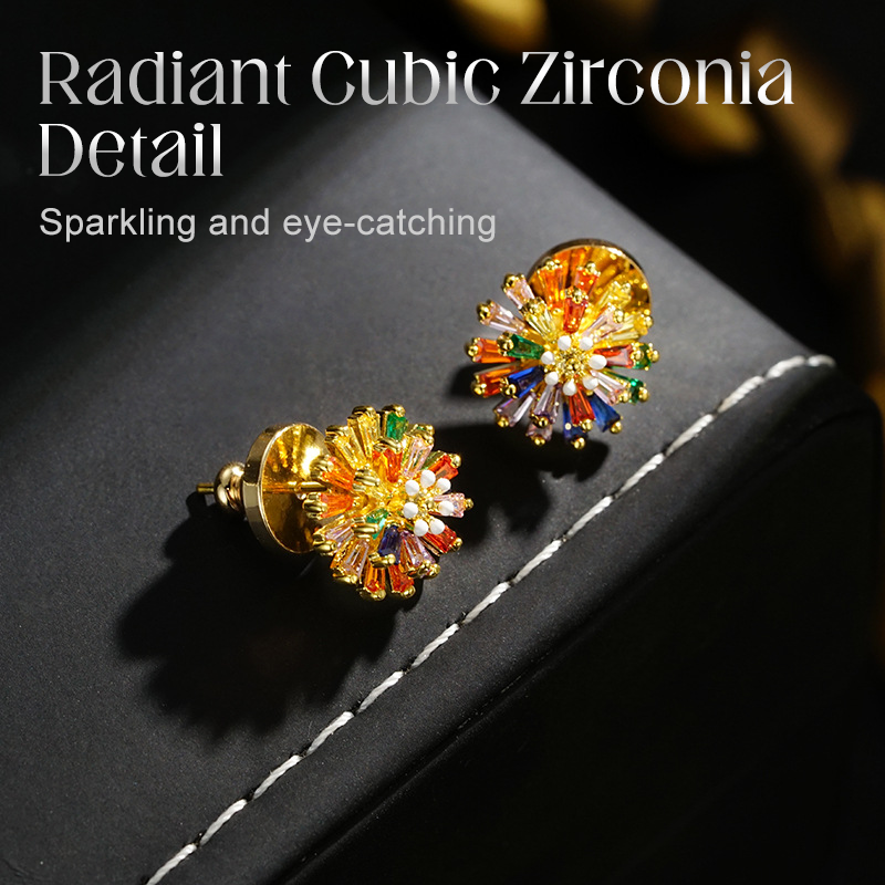 ✨ Colorful Firework Stud Earrings – Cubic Zirconia, 18K Plated, Festive 🎆
